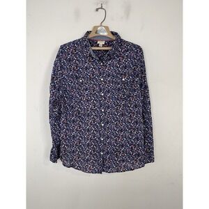 St Johns Bay Womens Shirt XXL Blue Floral Twee Peasant Ditsy Button Up Flower